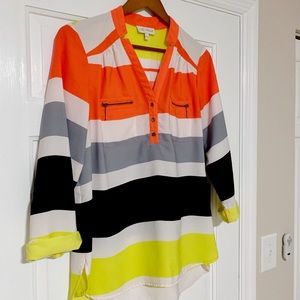 $$$ Cute coral striped popover blouse 💗